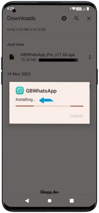 now install the downloaded gb whatsapp pro apk